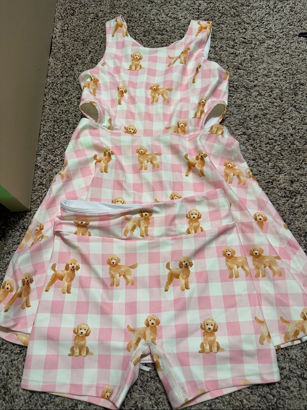 Girls Pink Plaid Puppy Print Pajama Set with Tank Top & Shorts